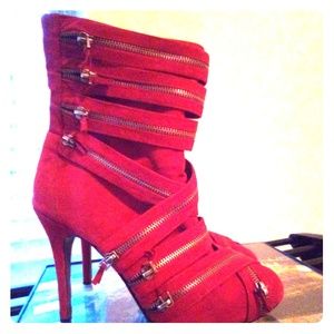 Red high heel boots